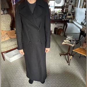 Zara Black Wool Blend long double breasted Coat